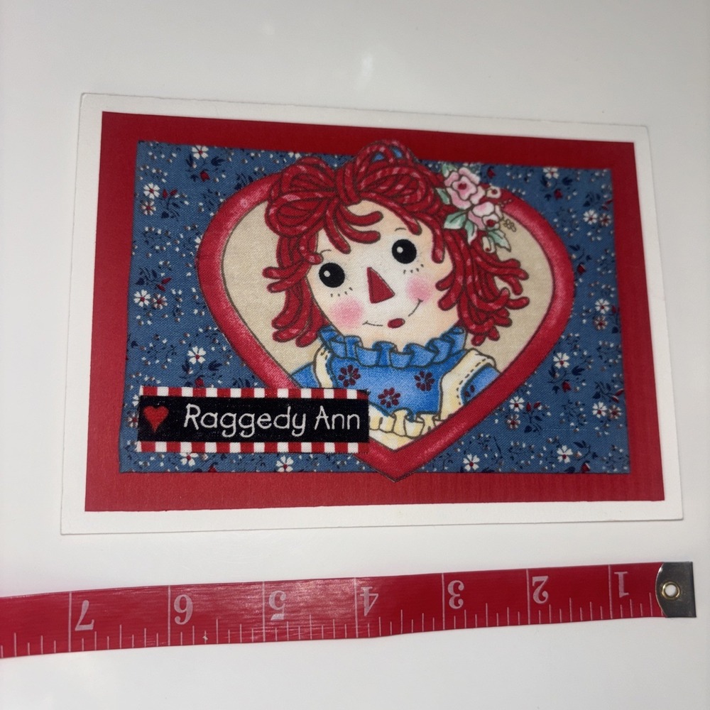 Handmade Raggedy Ann Greeting Card with Silver Lined Envelope Fabric Layered Art - Picture 9 of 9